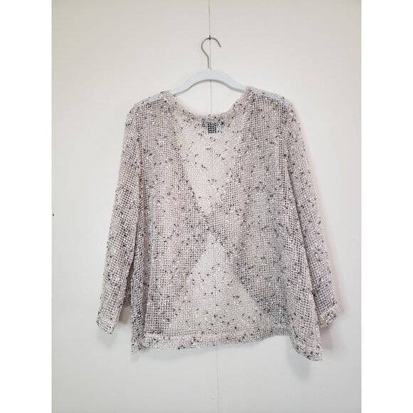 Charlie Paige Womens L XL Cardigan Sheer Knit Button Beige Boho Woven Mesh Y2K - Picture 2 of 7